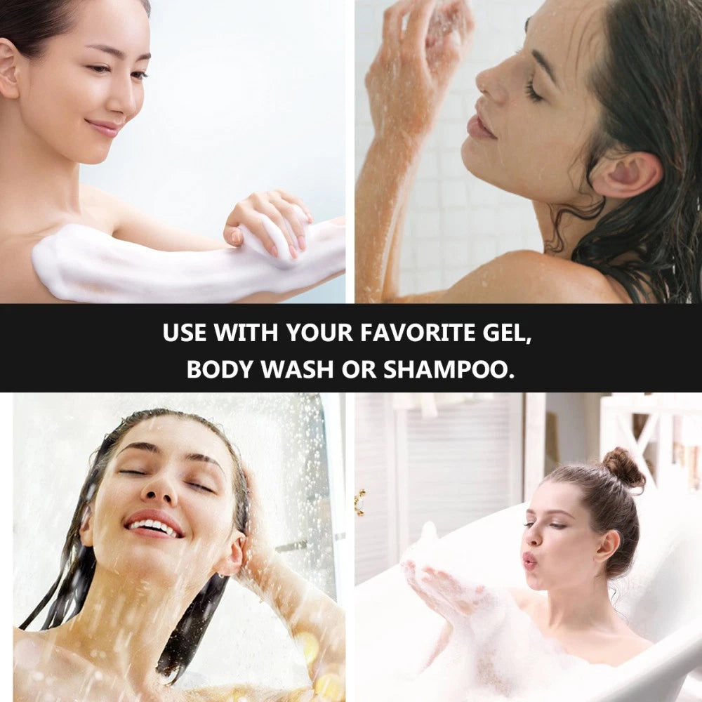 Exfoliating Shower Bath Sponge Brush with Long Handle and Loofah Mesh