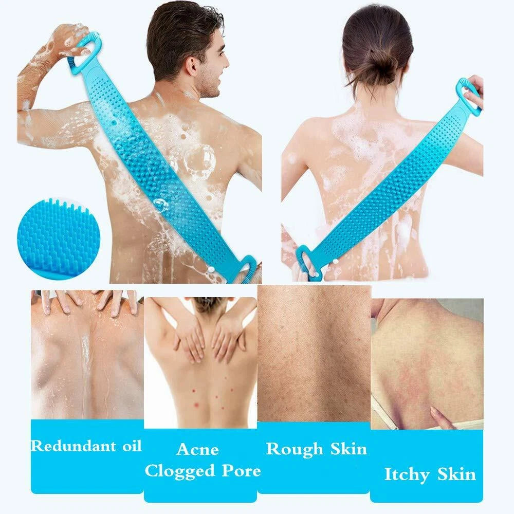 Bath Brush Silicone 76cm Body Back Scrubber for Shower Back Scrubber Set, Blue