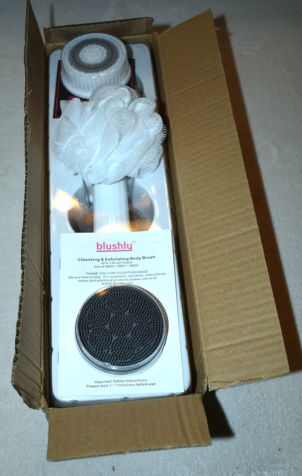 Blushly Rechargeable Exfoliating Body Brush: 6 Heads, 14"  Perfect for Showering