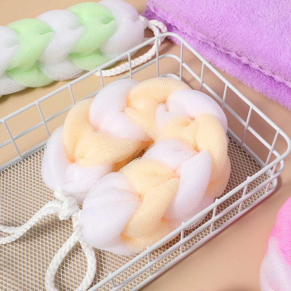 4pcs Long Bath Flower Bath Ball Lather Rub Bath Towel Bath Brush Shower Ball