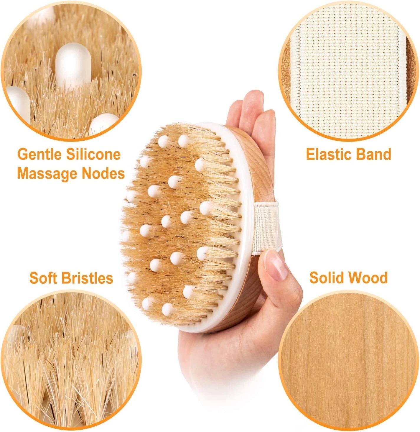 Body Back Bath Brush Shower Scrubber W/ Bristles for Shower Wet Dry Exfoliating