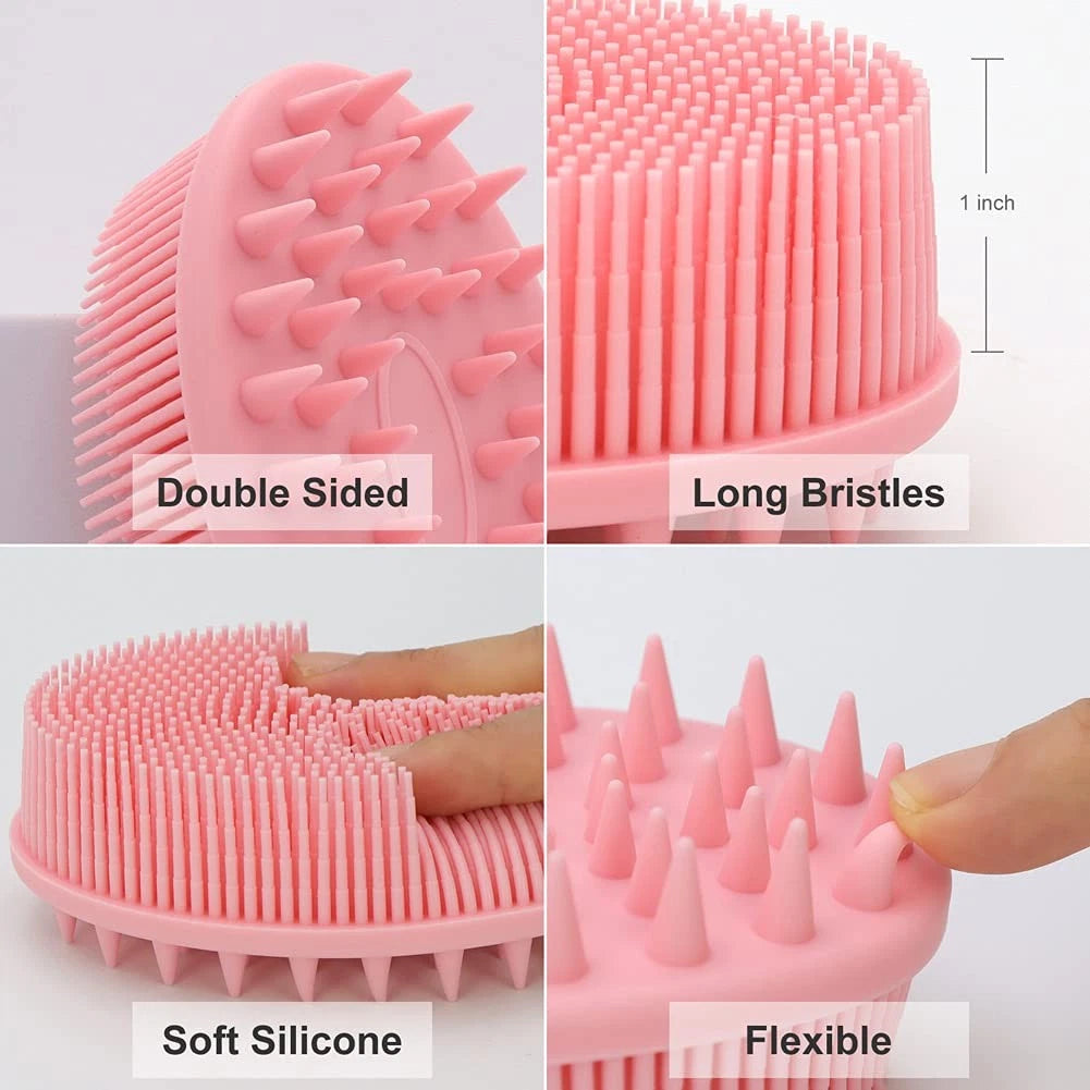 2-in-1 Bath and Shampoo Body Brush Silicone Exfoliating Scrubber Pink