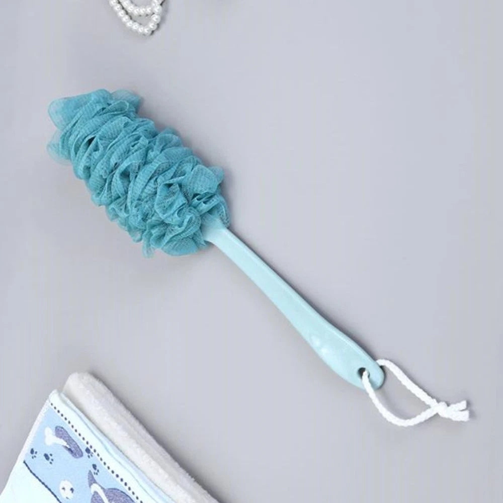 Gauze Bath Ball Brushes Long Handle Bathbrushes Gauze Brush Blue