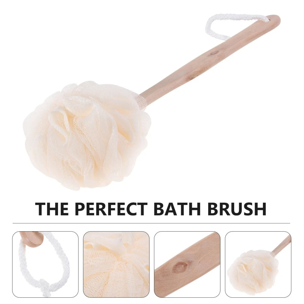 Exfoliating Shower Bath Sponge Brush with Long Handle and Loofah Mesh