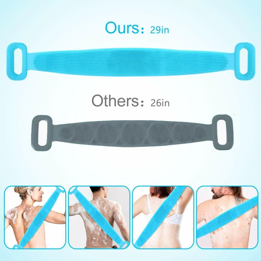 Bath Brush Silicone 76cm Body Back Scrubber for Shower Back Scrubber Set, Blue