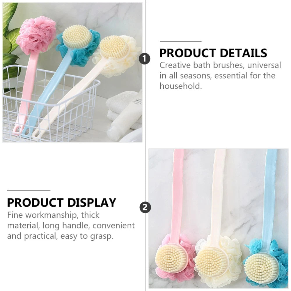 2 Pcs Back Rub Bath Brush Elderly Miss Body Shower Scrubber Exfoliator
