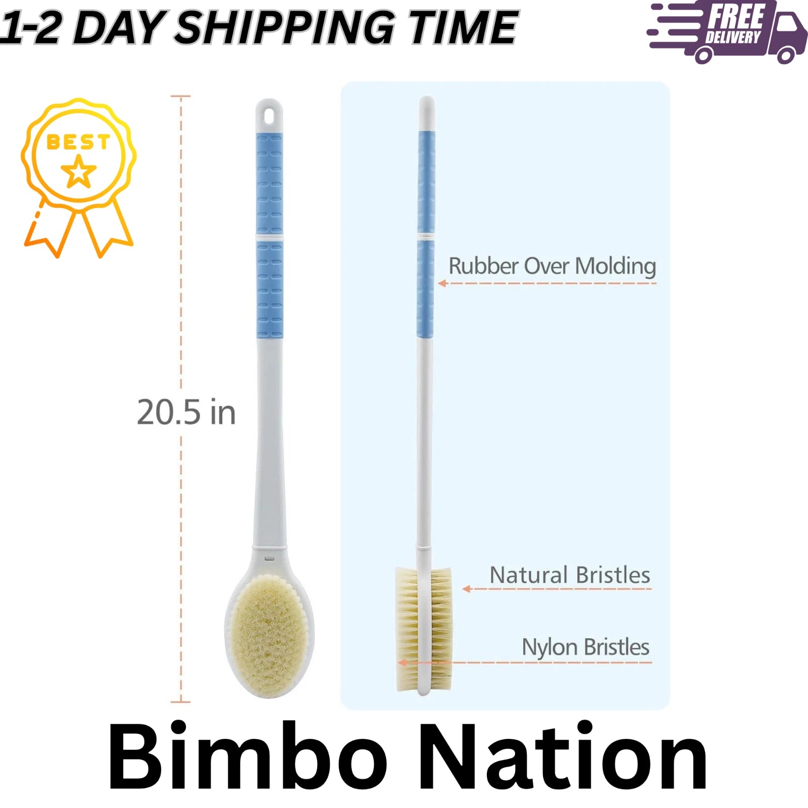 Shower Brush with Soft and Stiff Bristles 20 Extra Long Handle DualSided Back