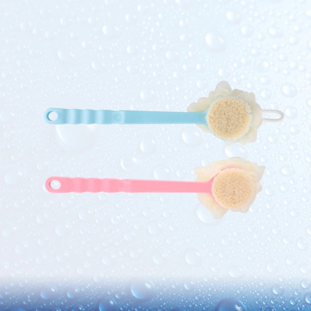 2 Pcs Back Rub Bath Brush Body Shower Scrubber Flower Long Handle