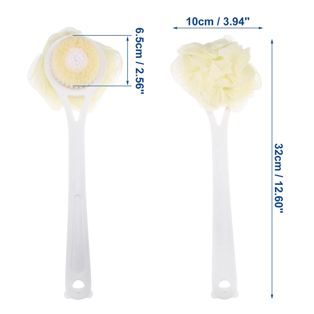 2pcs Bath Brush with Bristles for Back Shower with Long Handle Blue White