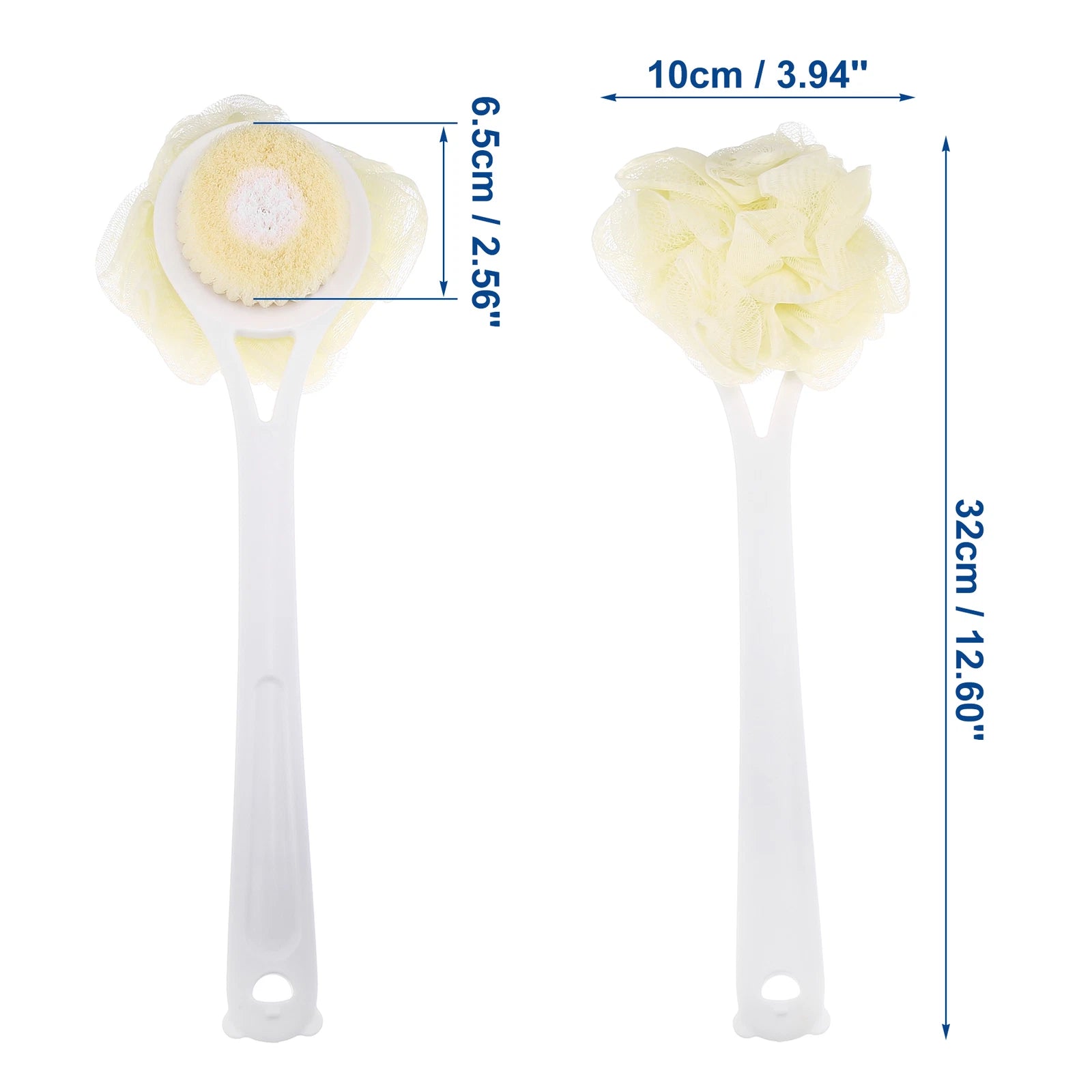 2pcs Bath Brush with Bristles for Back Shower with Long Handle Blue White
