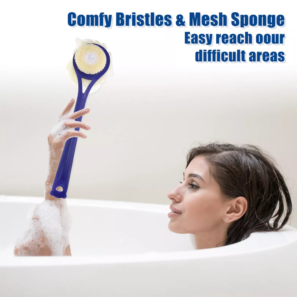 2pcs Bath Brush with Bristles for Back Shower with Long Handle Blue White