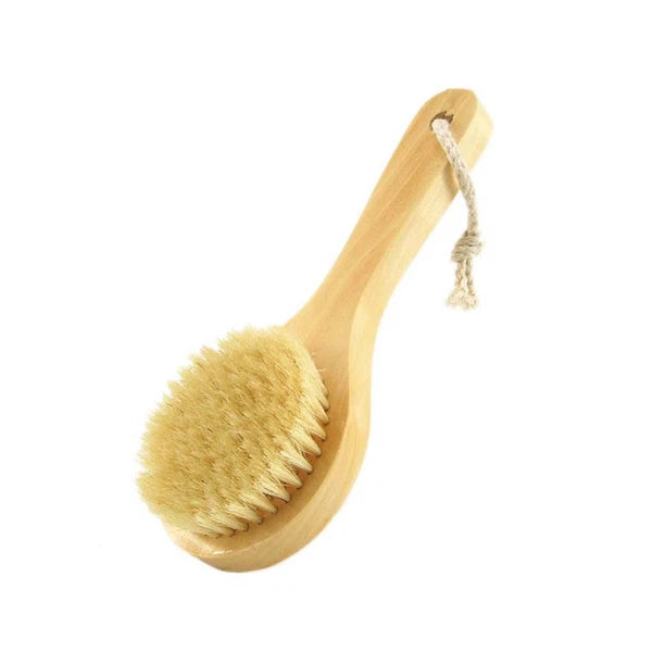 Short Handle Body Brush, Natural Bristles Wooden Bath Brush Shoulder Back Exf...