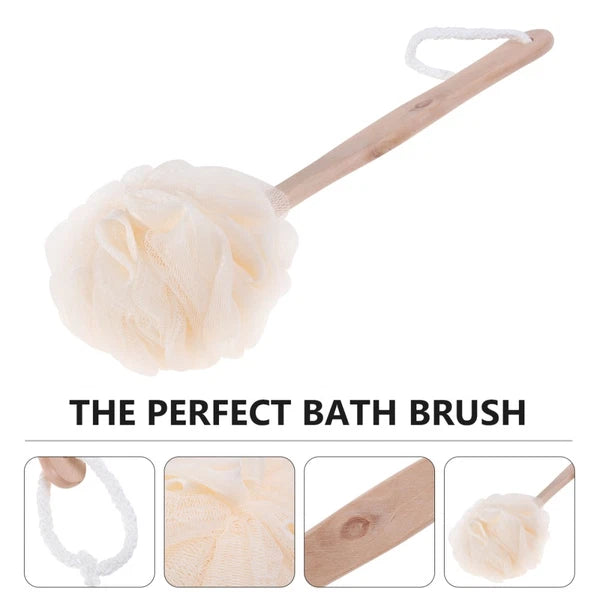 Exfoliating Shower Bath Sponge Brush with Long Handle and Loofah Mesh