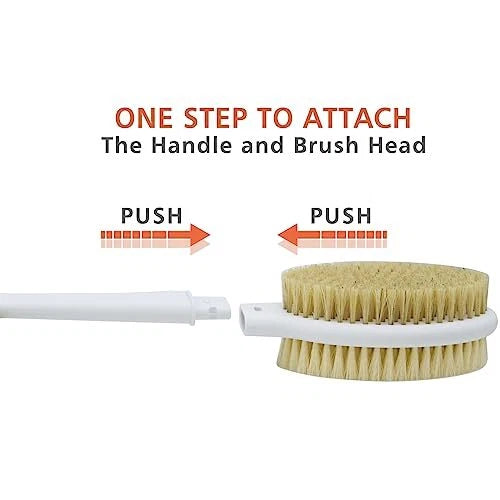 Extra Long Handle Shower Body Back Brush w/ Double-Sided Soft and Stiff Bristles