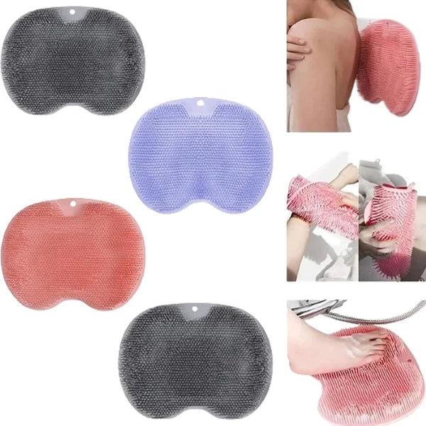 1 Pcs. Silicone Wall Mounted Back Scrubber Bath Massage Cushion (Color May Vary)