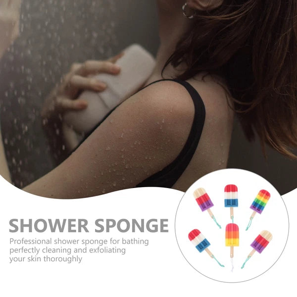 6Pcs Ice Cream Shaped Shower Body Sponge Scrubber Brush Exfoliating Body Washer