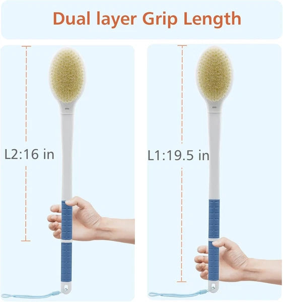 Shower Brush with Soft and Stiff Bristles 20 Extra Long Handle DualSided Back