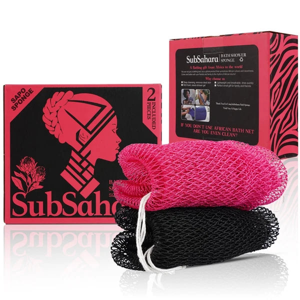 SubSahara Authentic African Net Sponge - 2 Pieces Exfoliating Scrubber for All