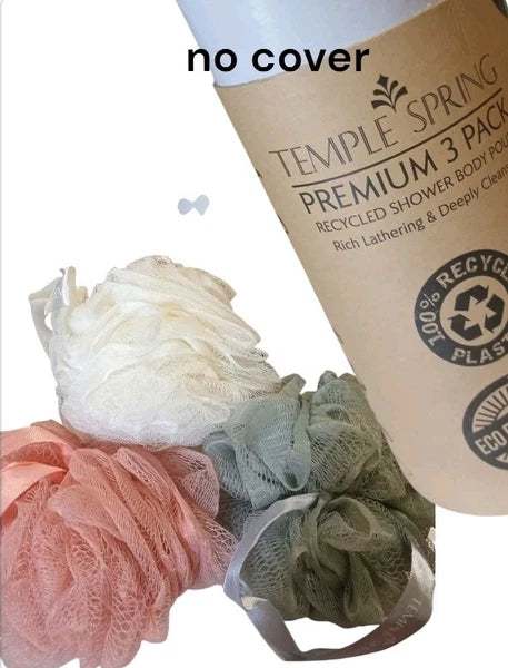 Temple Spring Eco Recycled Shower Pouf Bath Loofah Body Brush Mesh Sponge Exfoli