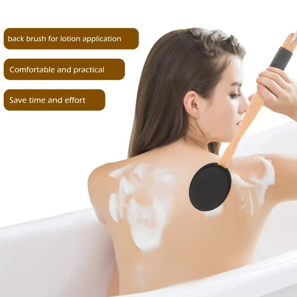 Wooden Handle EVA Bath Brush Scrubber for Shower Cream Applicator