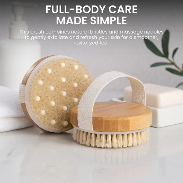 Relumins Wet & Dry Body Brush with Natural Wood Handle - Exfoliating Skin Brush