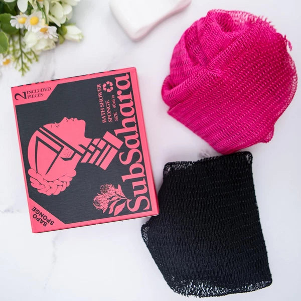 SubSahara Authentic African Net Sponge - 2 Pieces Exfoliating Scrubber for All