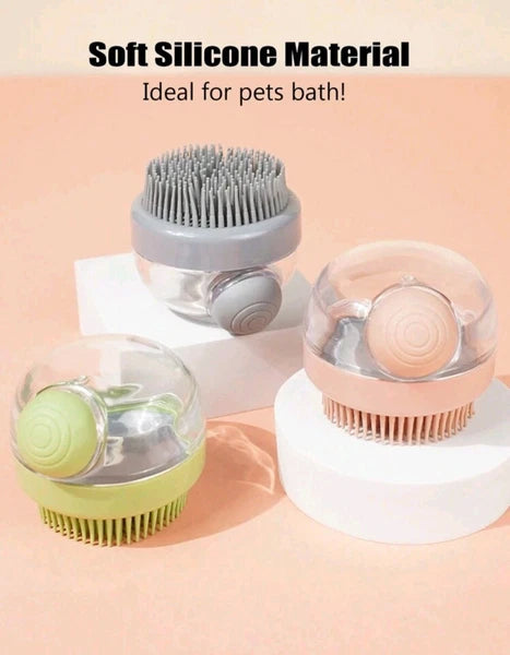 1PC Grey Pet Grooming Bath Massage Brush With Soap And Shampoo Dispenser  Sponge