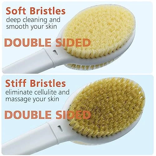 Extra Long Handle Shower Body Back Brush w/ Double-Sided Soft and Stiff Bristles