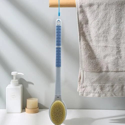 Extra Long Handle Shower Body Back Brush w/ Double-Sided Soft and Stiff Bristles