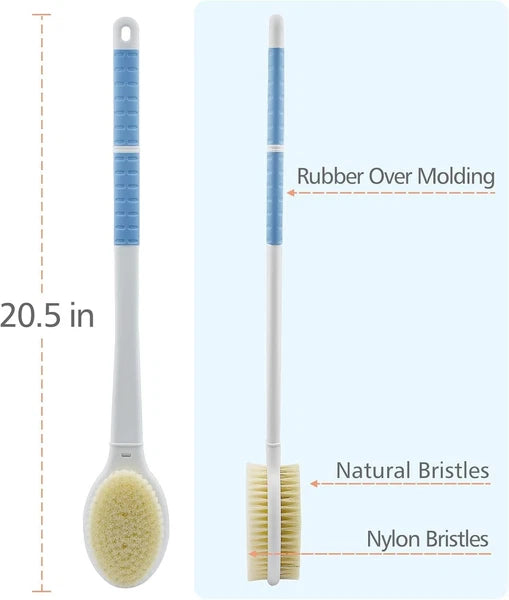 Shower Brush with Soft and Stiff Bristles 20 Extra Long Handle DualSided Back
