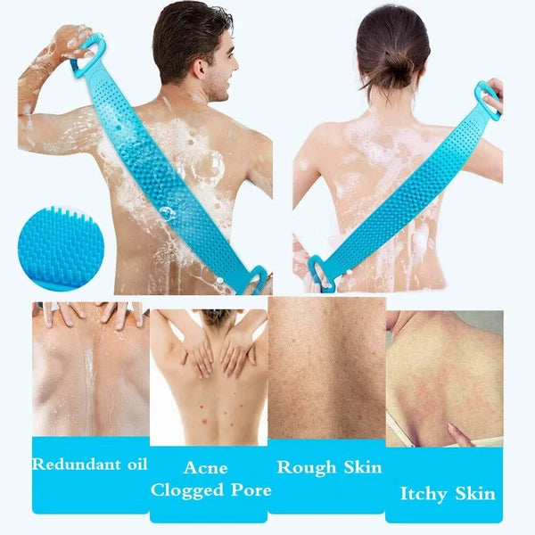 Bath Brush Silicone 76cm Body Back Scrubber for Shower Back Scrubber Set, Blue