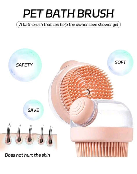 1PC Grey Pet Grooming Bath Massage Brush With Soap And Shampoo Dispenser  Sponge