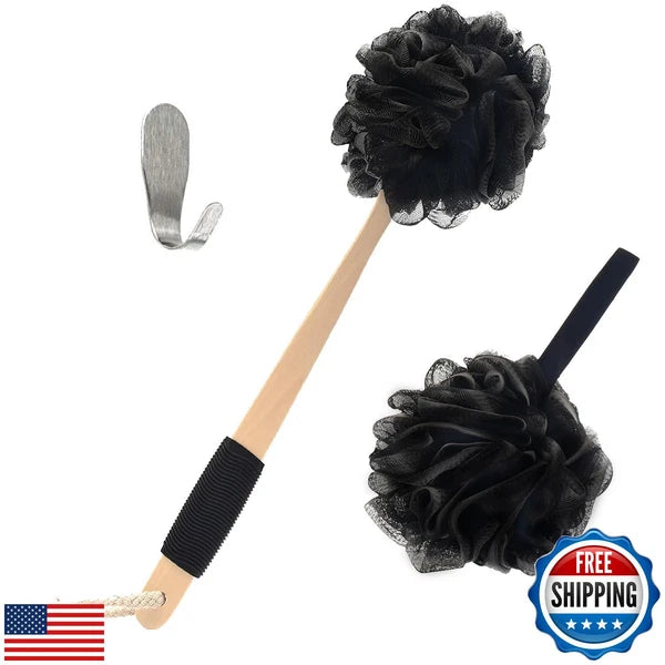 Bamboo Charcoal Infused Back Scrubber - Loofah with Handle | Exfoliating Show
