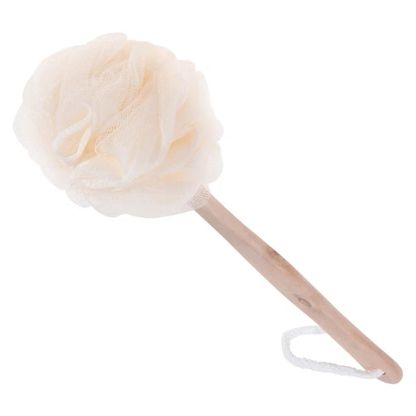 Exfoliating Shower Bath Sponge Brush with Long Handle and Loofah Mesh