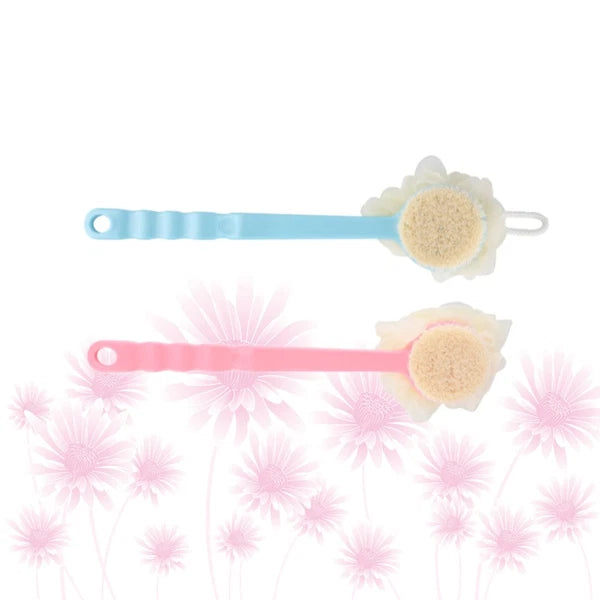 2 Pcs Back Rub Bath Brush Body Shower Scrubber Flower Long Handle