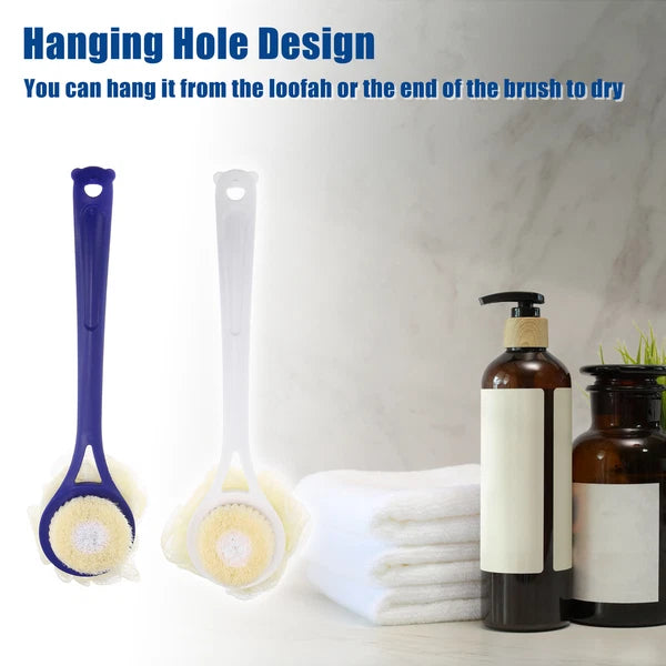 2pcs Bath Brush with Bristles for Back Shower with Long Handle Blue White