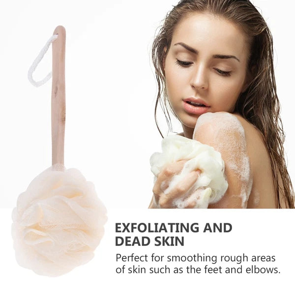 Exfoliating Shower Bath Sponge Brush with Long Handle and Loofah Mesh