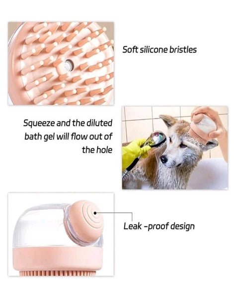 1PC Grey Pet Grooming Bath Massage Brush With Soap And Shampoo Dispenser  Sponge