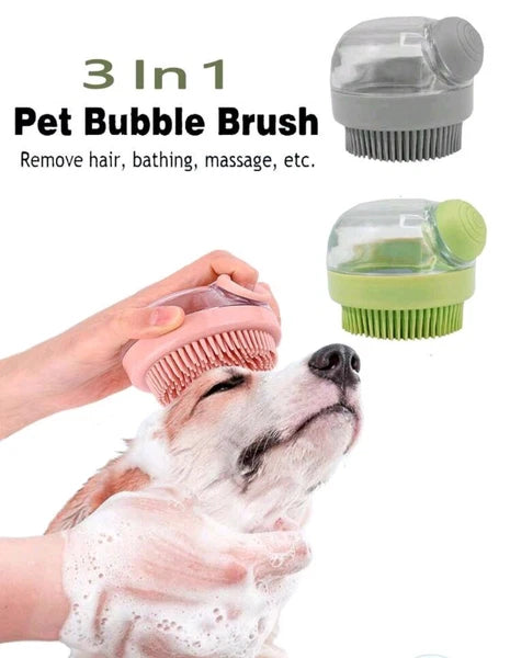 1PC Grey Pet Grooming Bath Massage Brush With Soap And Shampoo Dispenser  Sponge