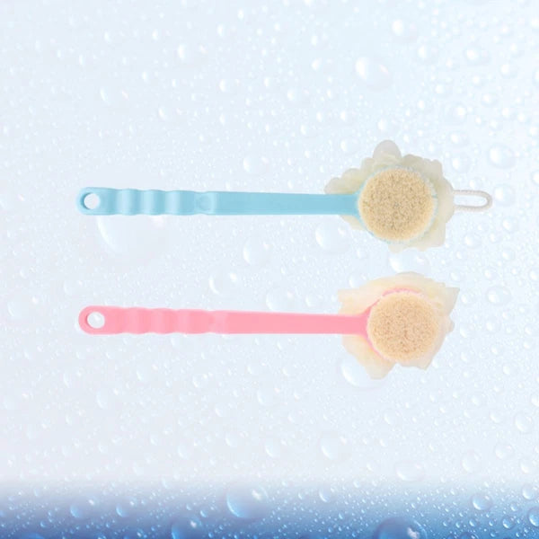 2 Pcs Back Rub Bath Brush Body Shower Scrubber Flower Long Handle