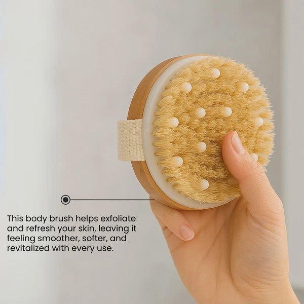 Relumins Wet & Dry Body Brush with Natural Wood Handle - Exfoliating Skin Brush