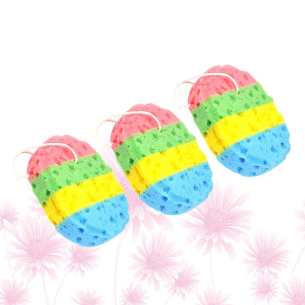 3 Pcs Bath Sponge Bathroom Scrub Brush Four Colors Sponges Seaweed