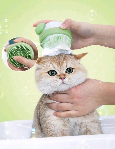 1PC Grey Pet Grooming Bath Massage Brush With Soap And Shampoo Dispenser  Sponge
