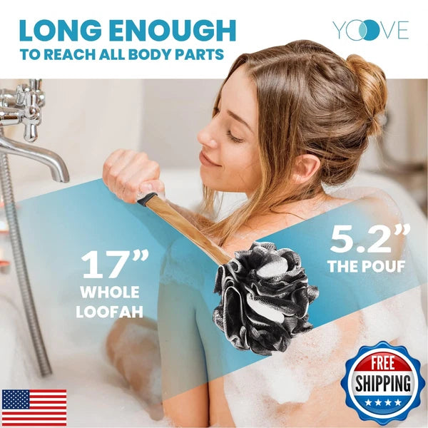 Bamboo Charcoal Infused Back Scrubber - Loofah with Handle | Exfoliating Show