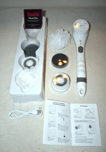 Blushly Rechargeable Exfoliating Body Brush: 6 Heads, 14"  Perfect for Showering