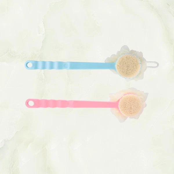 2 Pcs Back Rub Bath Brush Body Shower Scrubber Flower Long Handle