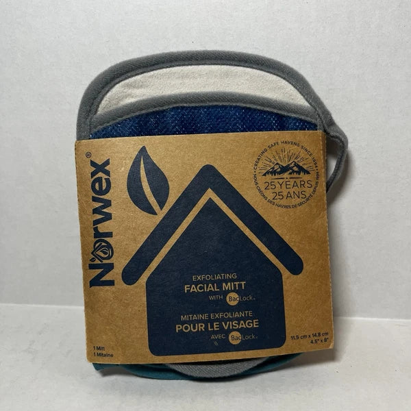Norwex Exfoliating Facial Mitt And Microfiber Facial Pad With Baclock Blue NEW