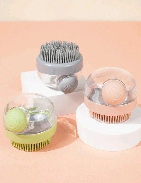 1PC Grey Pet Grooming Bath Massage Brush With Soap And Shampoo Dispenser  Sponge